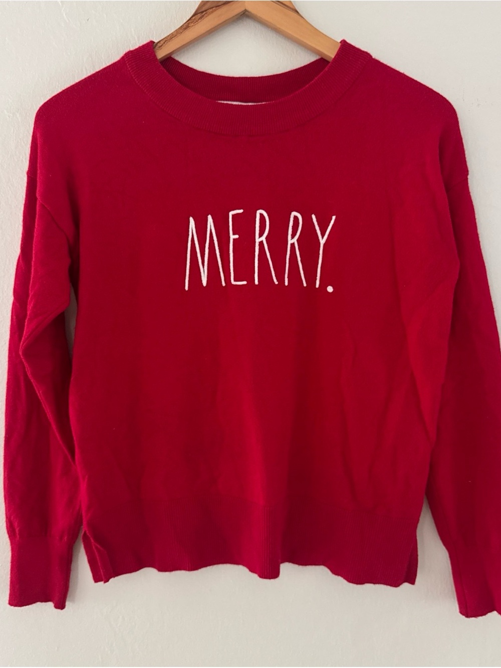 Rae Dunn Christmas Merry Knit Sweater Red Womens Small